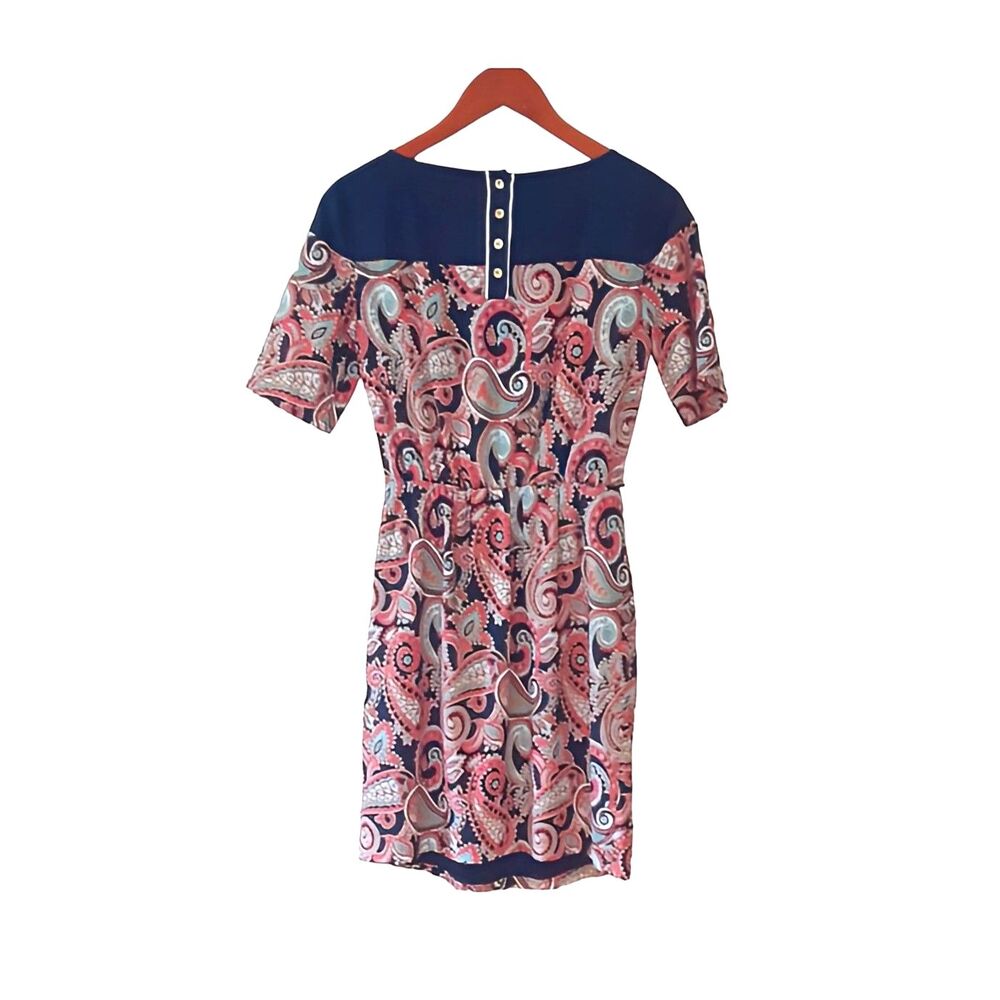 Tommy Hilfiger Navy Salmon Paisley Dress XS Boat Neck Preppy Clean Girl NWT - Picture 3 of 9